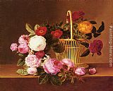Roses Wall Art - A Basket Of Roses On A Ledge